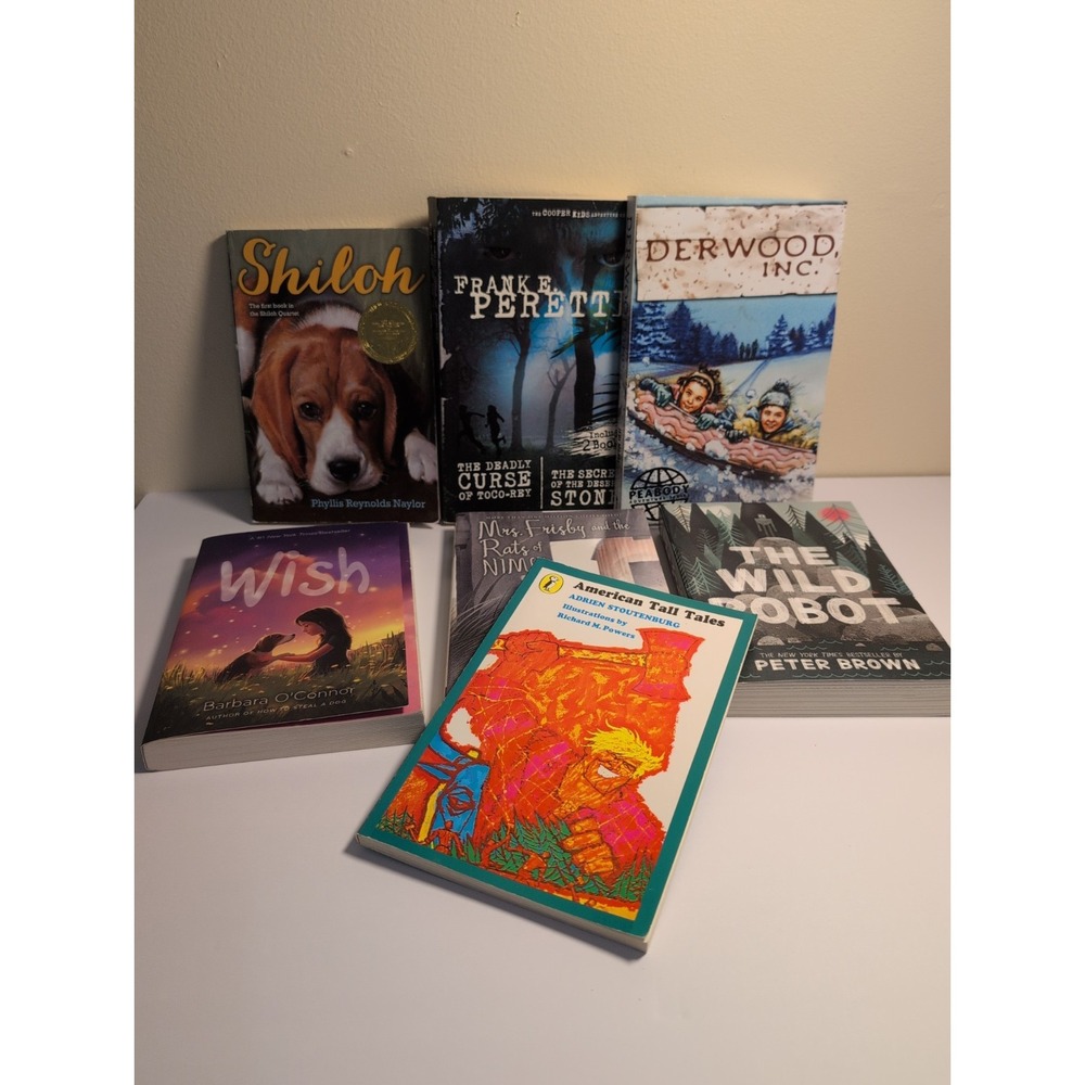 Lot of 7 Kids Middle Grade Chapter Books Shiloh Wild Robot Wish Frank Peretti